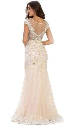 Formal Gowns May Queen - Cap Sleeve Rhinestone Embellished Evening Gown
