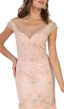 Formal Gowns May Queen - Cap Sleeve Rhinestone Embellished Evening Gown