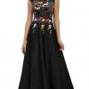 May Queen - Cap Sleeves Floral Appliqued A-line Evening Gown