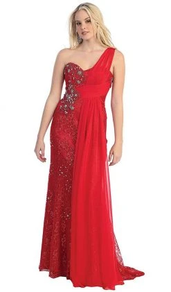 Formal Gowns May Queen - Chiffon Sashed Floral Lace Evening Dress