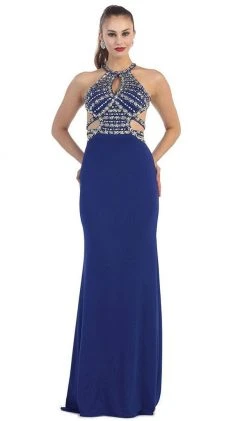 May Queen - Crisscrossed Cutout Jeweled Sheath Prom Gown Formal Gowns