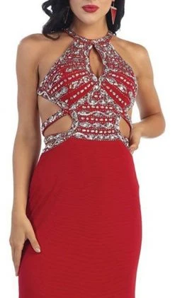 May Queen - Crisscrossed Cutout Jeweled Sheath Prom Gown Formal Gowns