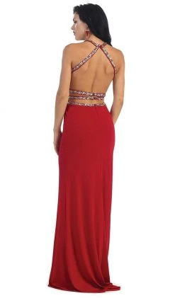 May Queen - Crisscrossed Cutout Jeweled Sheath Prom Gown Formal Gowns