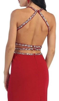 May Queen - Crisscrossed Cutout Jeweled Sheath Prom Gown Formal Gowns