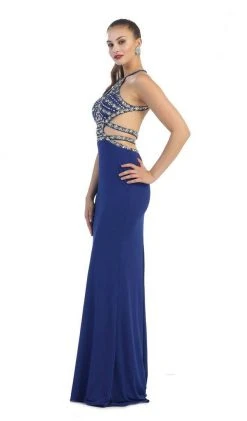 May Queen - Crisscrossed Cutout Jeweled Sheath Prom Gown Formal Gowns