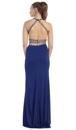 May Queen - Crisscrossed Cutout Jeweled Sheath Prom Gown Formal Gowns