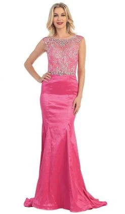 Formal Gowns May Queen - Crystal Embellished Illusion Trumpet Evening Gown