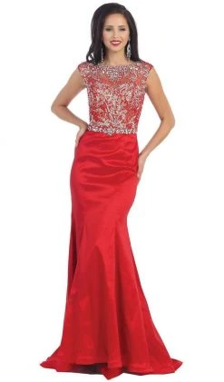 Formal Gowns May Queen - Crystal Embellished Illusion Trumpet Evening Gown