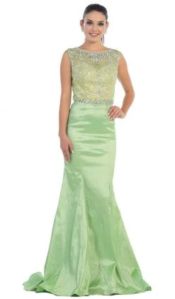 Formal Gowns May Queen - Crystal Embellished Illusion Trumpet Evening Gown