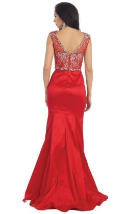 Formal Gowns May Queen - Crystal Embellished Illusion Trumpet Evening Gown