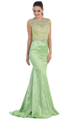 Formal Gowns May Queen - Crystal Embellished Illusion Trumpet Evening Gown