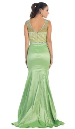 Formal Gowns May Queen - Crystal Embellished Illusion Trumpet Evening Gown
