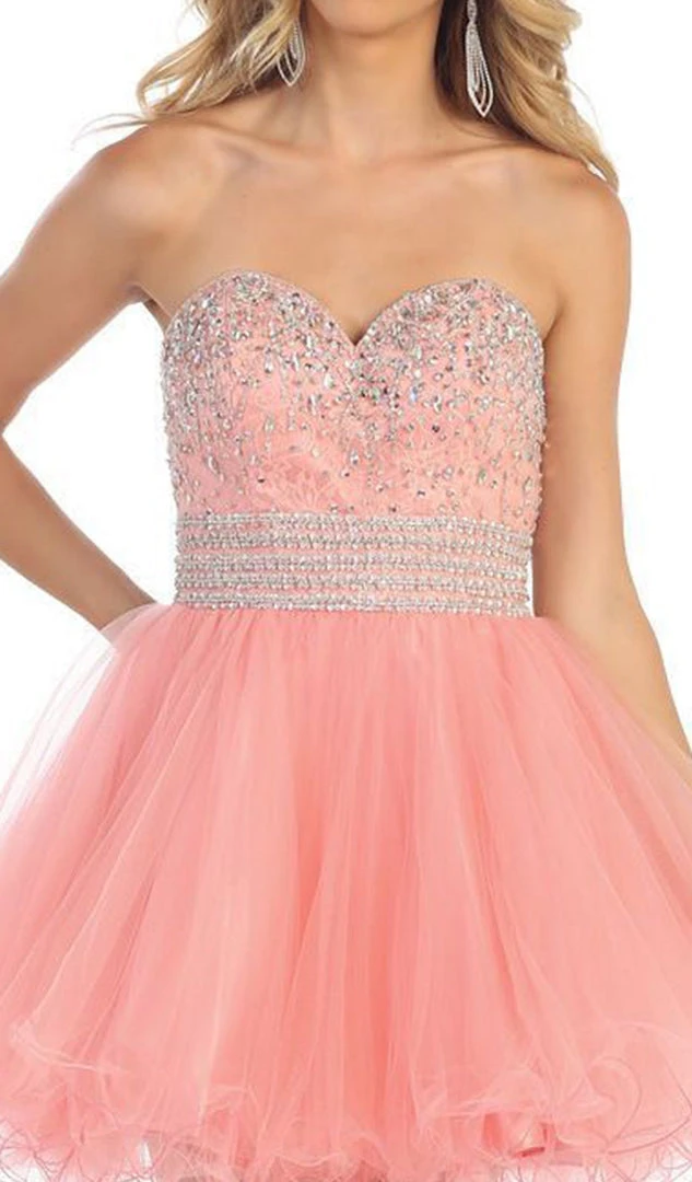 Cocktail Dresses May Queen - Crystal Embellished Strapless A-Line Cocktail Dress 4 Cocktail Dresses May Queen - Crystal Embellished Strapless A-Line Cocktail Dress