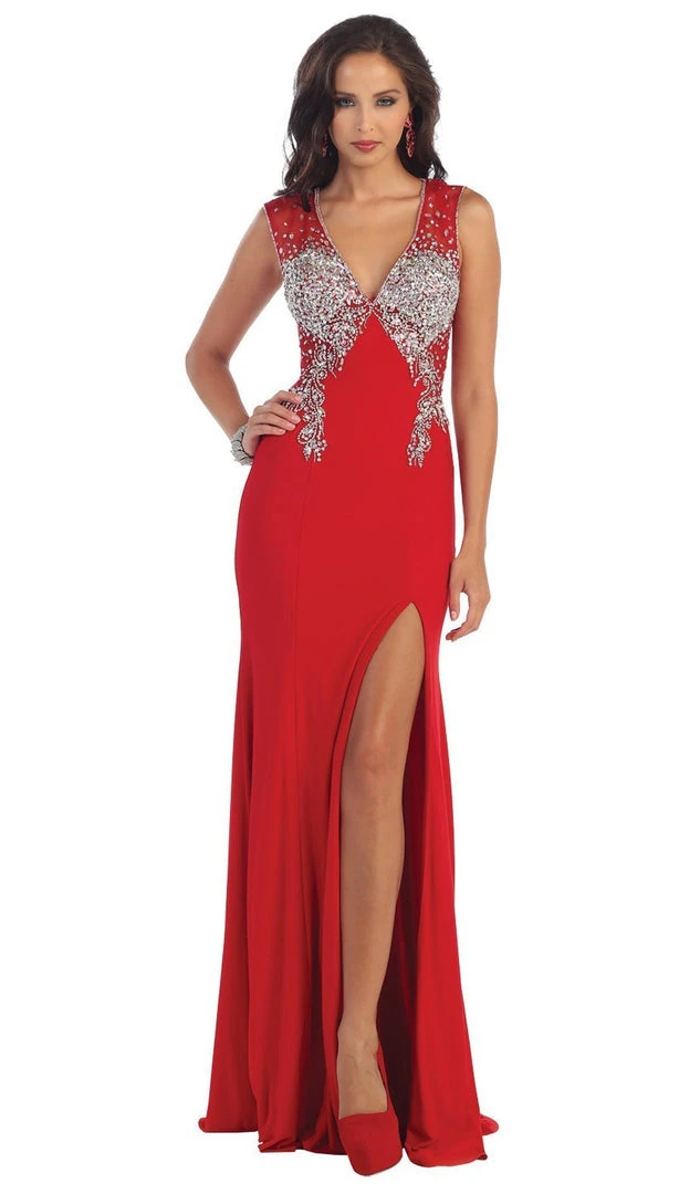 Formal Gowns May Queen - Deep V-Neck Bejeweled Fitted Evening Gown 7 Formal Gowns May Queen - Deep V-Neck Bejeweled Fitted Evening Gown