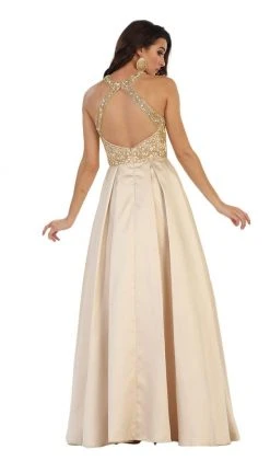 May Queen - Divine Gilt Embroidered Halter A-Line Prom Gown