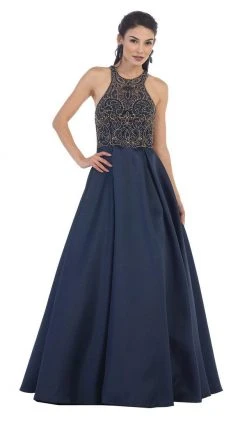 May Queen - Divine Gilt Embroidered Halter A-Line Prom Gown