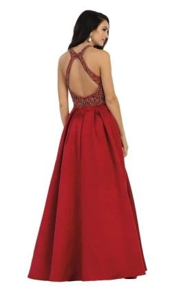 May Queen - Divine Gilt Embroidered Halter A-Line Prom Gown