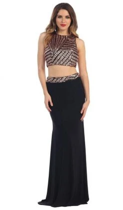 May Queen - Embellished Crop Top Two-Piece Jersey Prom Dress Formal Gowns 12 May Queen - Embellished Crop Top Two-Piece Jersey Prom Dress Formal Gowns