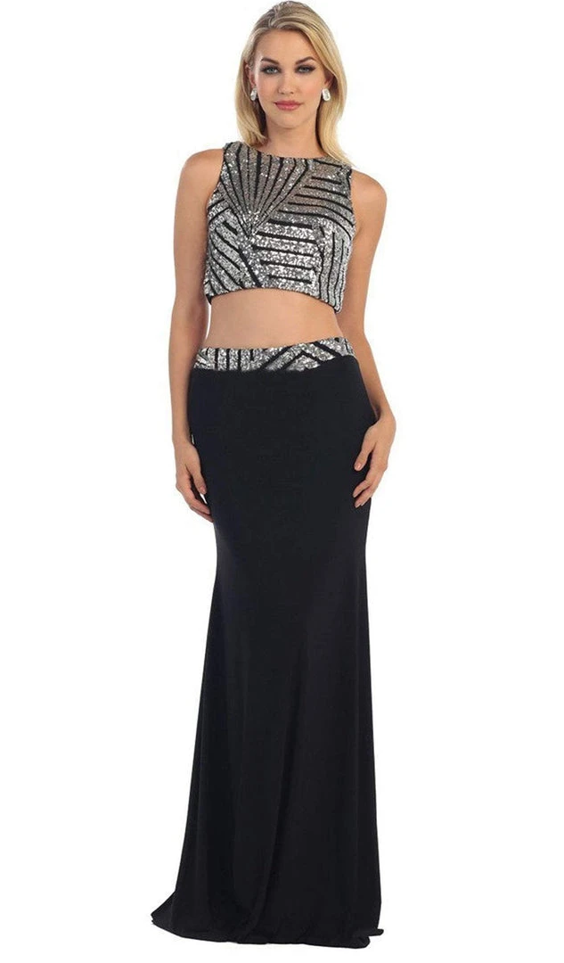 May Queen - Embellished Crop Top Two-Piece Jersey Prom Dress Formal Gowns 3 May Queen - Embellished Crop Top Two-Piece Jersey Prom Dress Formal Gowns
