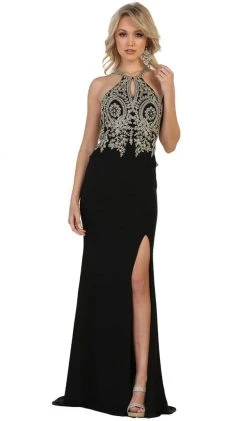 May Queen - Embellished Halter Sheath Evening Gown Formal Gowns