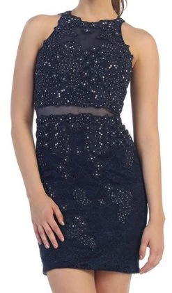 Cocktail Dresses May Queen - Embellished Illusion Halter Sheath Cocktail Dress 8 Cocktail Dresses May Queen - Embellished Illusion Halter Sheath Cocktail Dress