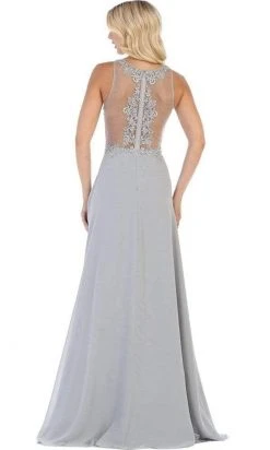 May Queen - Embellished Illusion Jewel A-line Dress MQ1621 - 1 Pc Champagne In Size 10 Available Formal Gowns