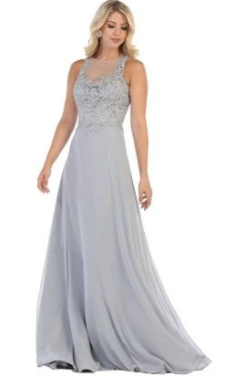May Queen - Embellished Illusion Jewel A-line Dress MQ1621 - 1 Pc Champagne In Size 10 Available Formal Gowns