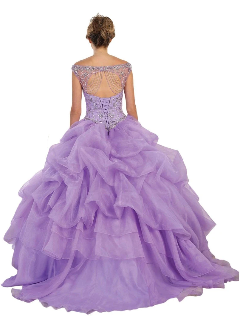 May Queen - Embellished Illusion Off-Shoulder Ruffled Quinceanera Ballgown Formal Gowns 4 May Queen - Embellished Illusion Off-Shoulder Ruffled Quinceanera Ballgown Formal Gowns