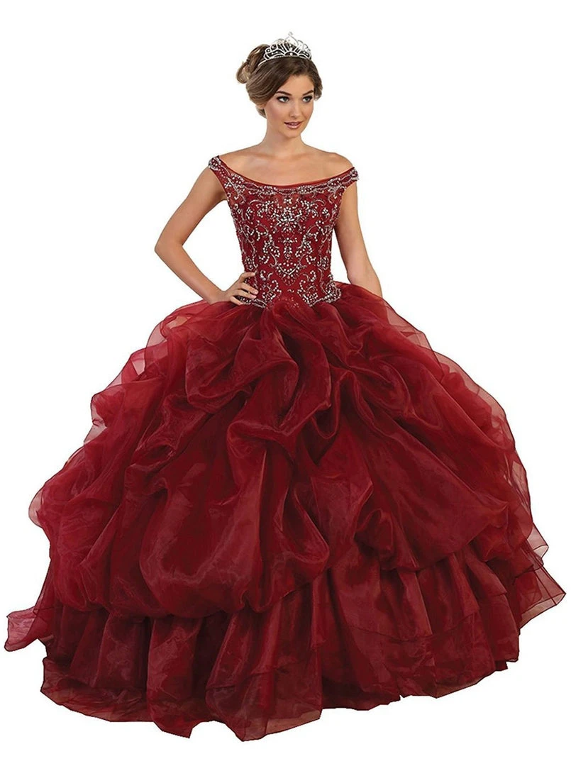 May Queen - Embellished Illusion Off-Shoulder Ruffled Quinceanera Ballgown Formal Gowns 6 May Queen - Embellished Illusion Off-Shoulder Ruffled Quinceanera Ballgown Formal Gowns