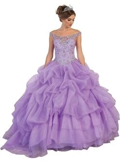 May Queen - Embellished Illusion Off-Shoulder Ruffled Quinceanera Ballgown Formal Gowns