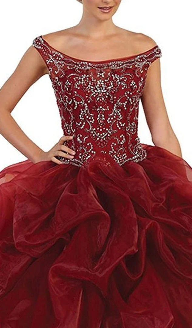 May Queen - Embellished Illusion Off-Shoulder Ruffled Quinceanera Ballgown Formal Gowns 7 May Queen - Embellished Illusion Off-Shoulder Ruffled Quinceanera Ballgown Formal Gowns