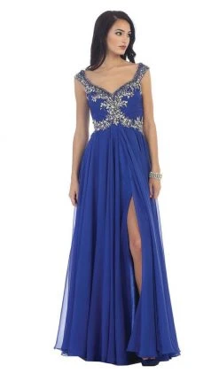 Formal Gowns May Queen - Embellished V-neck A-line Prom Dress