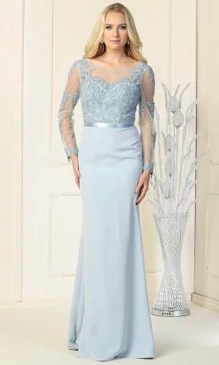 Formal Gowns May Queen - Embroidered Bateau Evening Gown MQ1847 - 1 Pc Dusty Blue In Size 12 Available