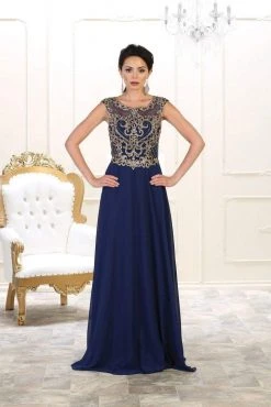 May Queen Embroidered Illusion Jewel A-line Dress MQ1513 - 1 Pc Dusty-Rose In Size 8 Available Formal Gowns