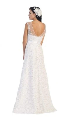 May Queen - Embroidered Lace Illusion Bateau Long Formal Dress
