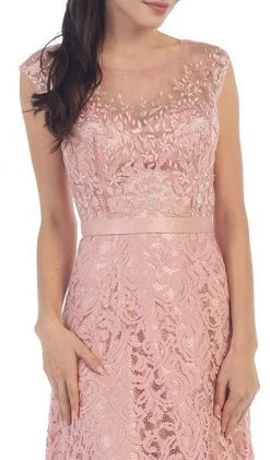 May Queen - Embroidered Lace Illusion Bateau Long Formal Dress