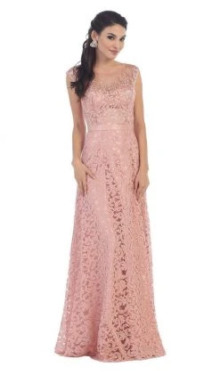 May Queen - Embroidered Lace Illusion Bateau Long Formal Dress