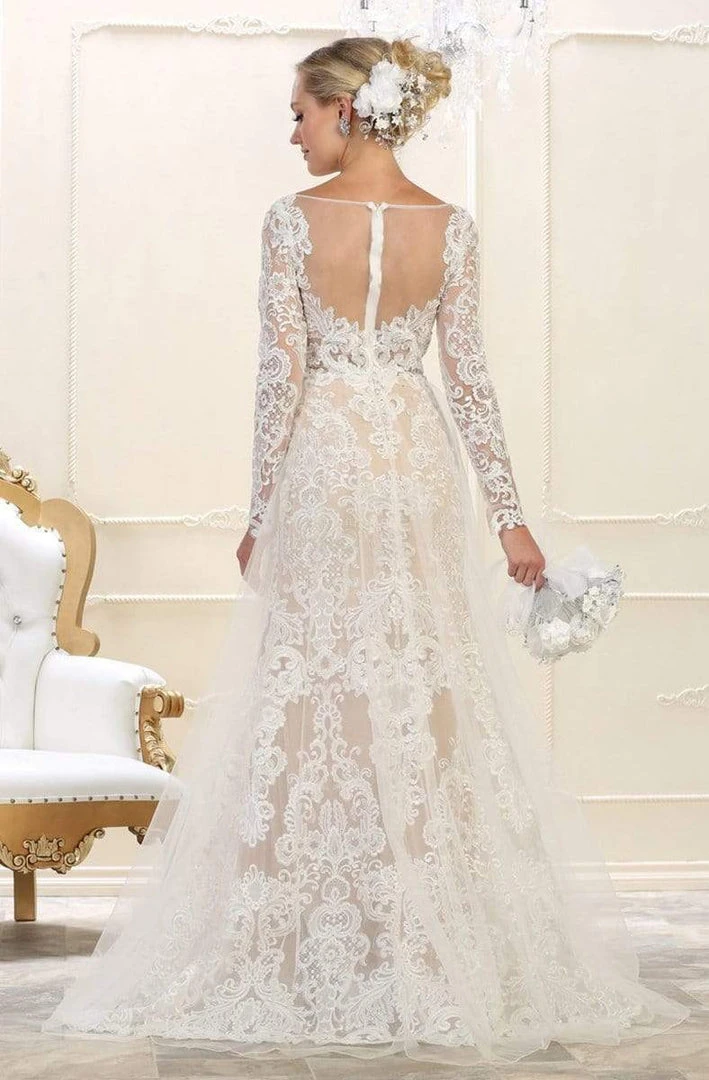 May Queen - Embroidered Lace Sheer Long Sleeve Trumpet Gown RQ7603 - 1 Pc Ivory/Nude In Size 10 Available 4 May Queen - Embroidered Lace Sheer Long Sleeve Trumpet Gown RQ7603 - 1 Pc Ivory/Nude In Size 10 Available
