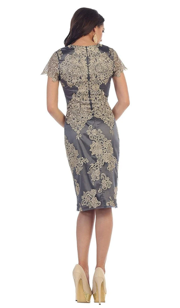 Cocktail Dresses May Queen - Embroidered Short Sleeve Column Formal Dress 8 Cocktail Dresses May Queen - Embroidered Short Sleeve Column Formal Dress