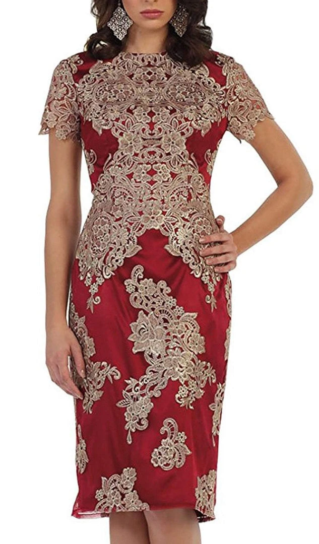 Cocktail Dresses May Queen - Embroidered Short Sleeve Column Formal Dress 4 Cocktail Dresses May Queen - Embroidered Short Sleeve Column Formal Dress