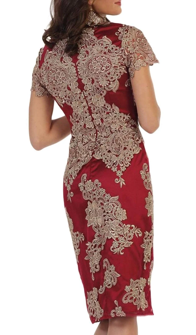 Cocktail Dresses May Queen - Embroidered Short Sleeve Column Formal Dress 6 Cocktail Dresses May Queen - Embroidered Short Sleeve Column Formal Dress