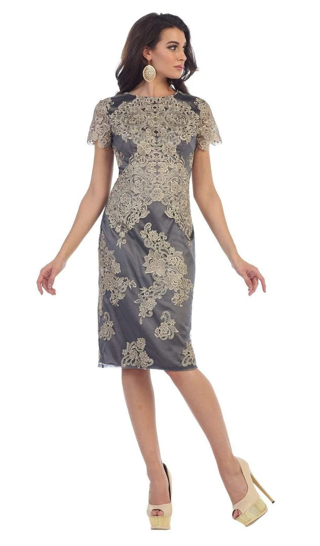 Cocktail Dresses May Queen - Embroidered Short Sleeve Column Formal Dress 7 Cocktail Dresses May Queen - Embroidered Short Sleeve Column Formal Dress