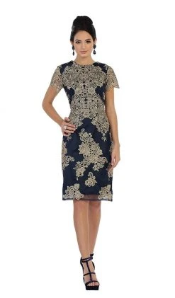 Cocktail Dresses May Queen - Embroidered Short Sleeve Column Formal Dress 17 Cocktail Dresses May Queen - Embroidered Short Sleeve Column Formal Dress