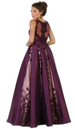 Formal Gowns May Queen - Embroidered Sleeveless Mesh Satin Evening Gown