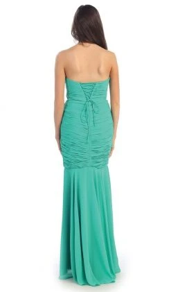 May Queen - Fashionable Embellished Strapless Ruched Bodice Long Dress