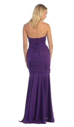 May Queen - Fashionable Embellished Strapless Ruched Bodice Long Dress