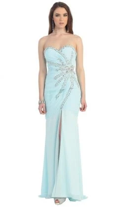 May Queen - Fashionable Embellished Strapless Ruched Bodice Long Dress