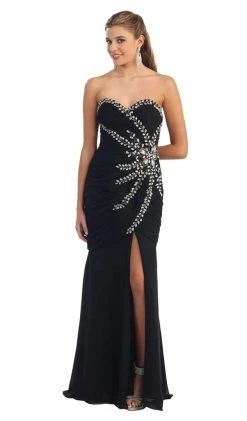 May Queen - Fashionable Embellished Strapless Ruched Bodice Long Dress