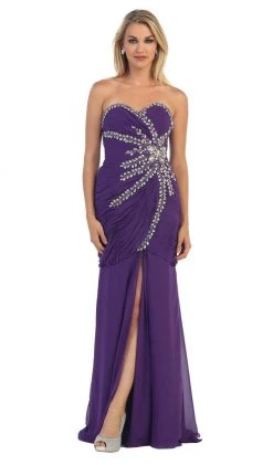 May Queen - Fashionable Embellished Strapless Ruched Bodice Long Dress