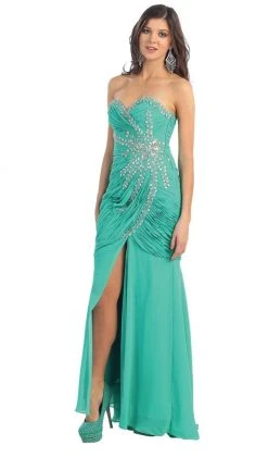 May Queen - Fashionable Embellished Strapless Ruched Bodice Long Dress